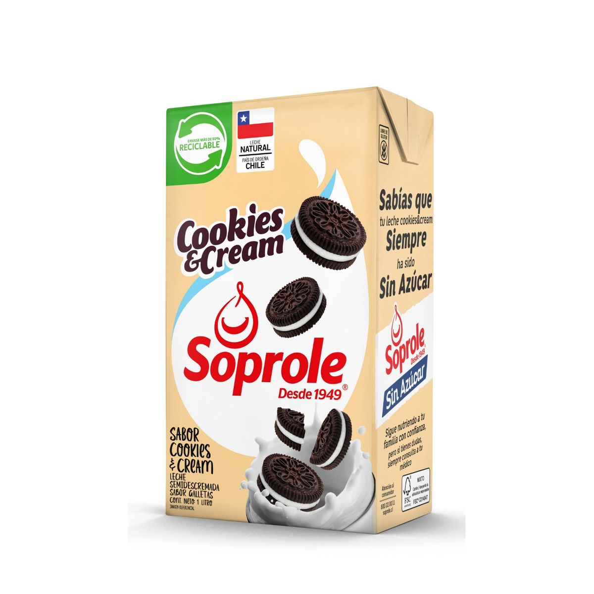 SOPROLE - Leche Semidescremada Sabor Cookies and Cream 1 L
