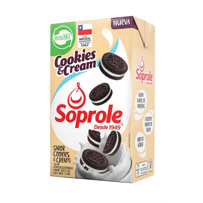 SOPROLE - Leche Semidescremada Sabor Cookies and Cream 1 L