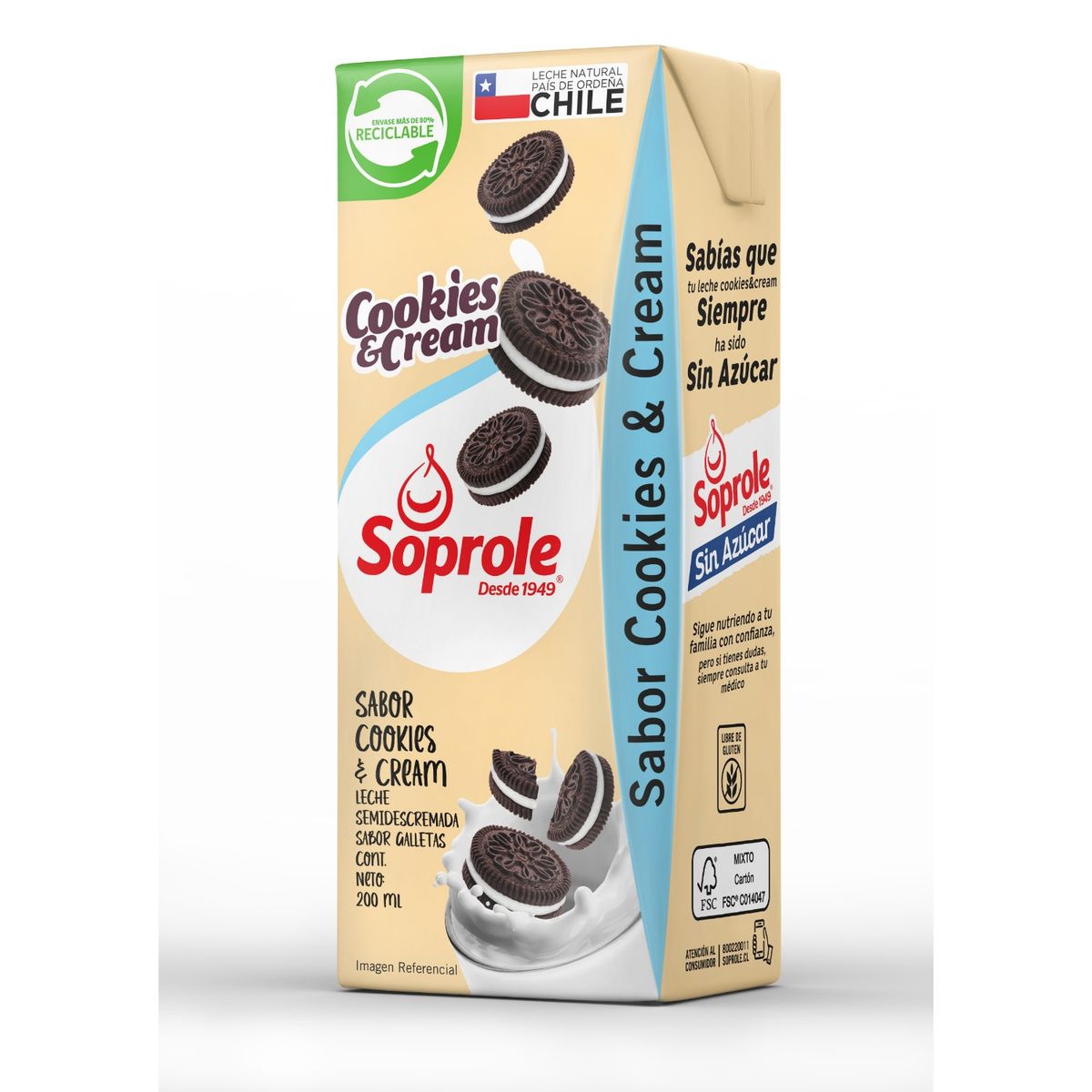 SOPROLE - Leche Semidescremada Cookies and Cream Soprole 200 ml