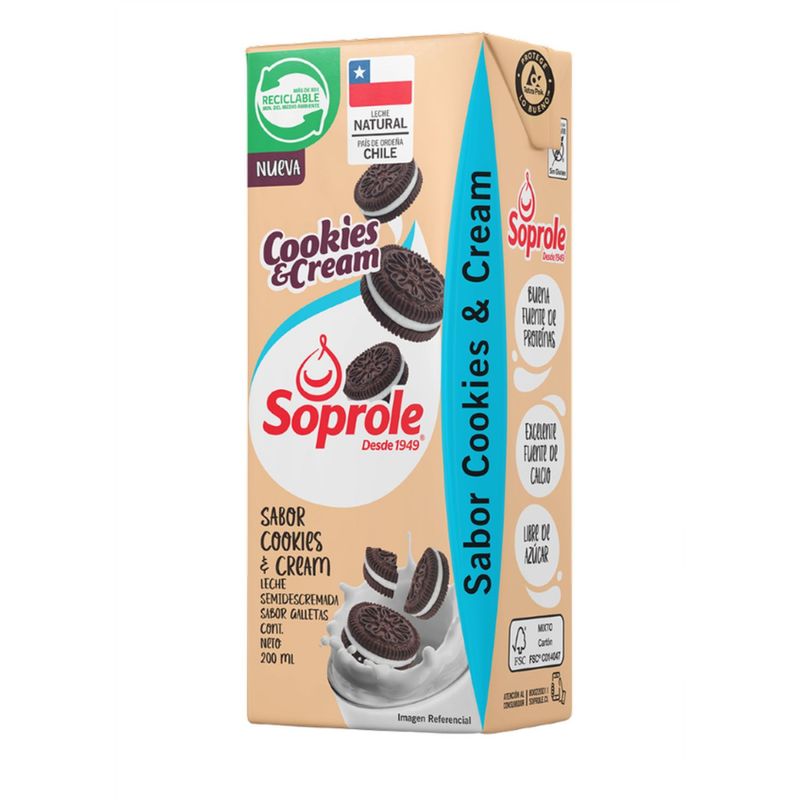 SOPROLE - Leche Semidescremada Cookies and Cream Soprole 200 ml