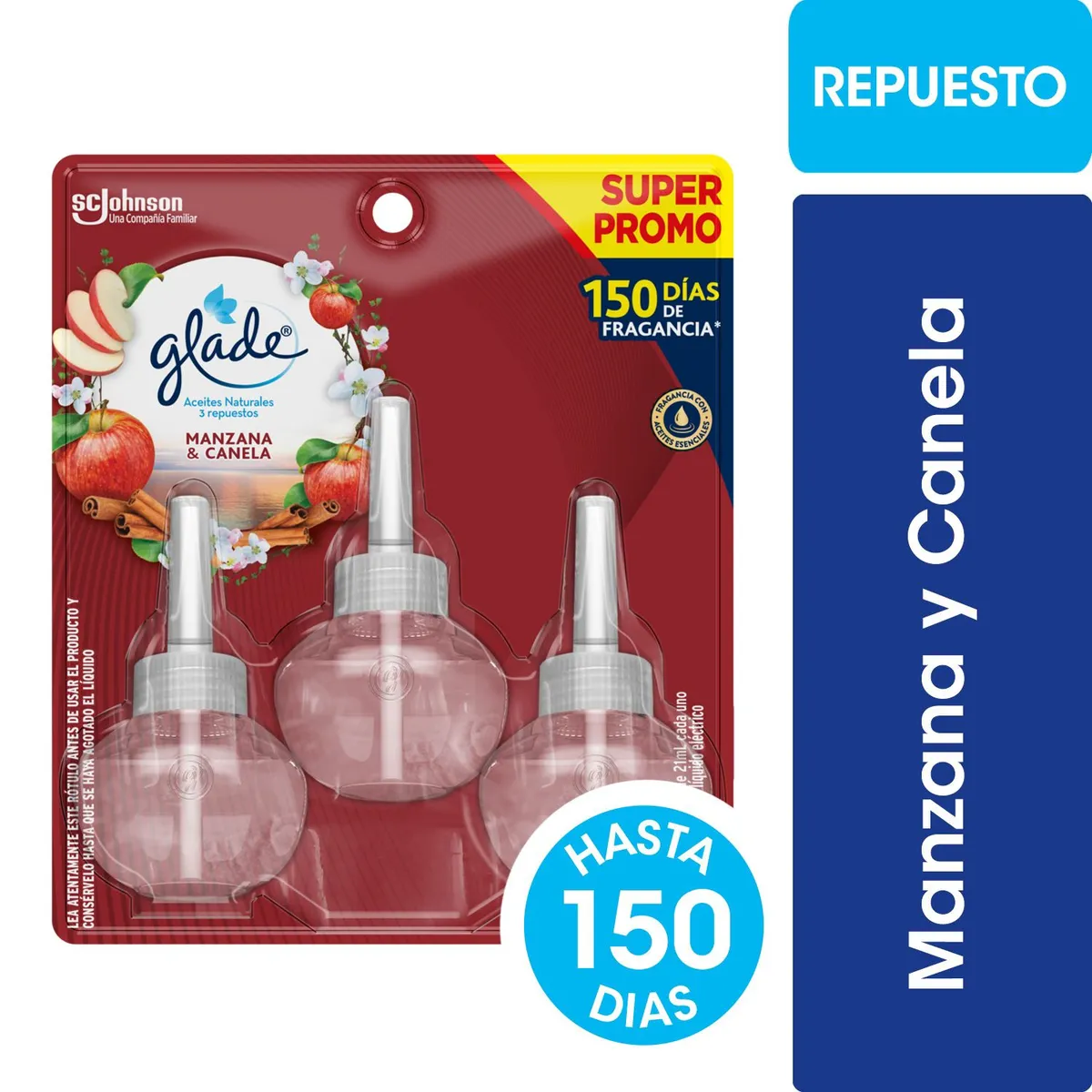 GLADE - Pack Repuesto Desodorante Ambiental Glade Aceites Manzana Canela 3 x 21 ml