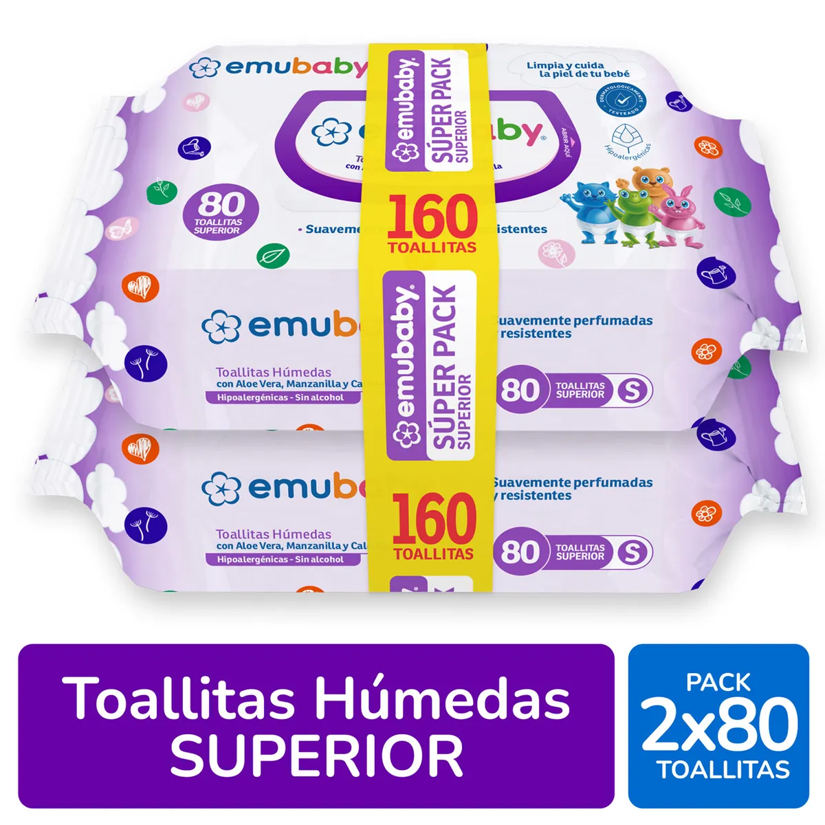 EMUBABY - Pack Toallitas Húmedas Emu Baby Superior 2 x 80 Unidades