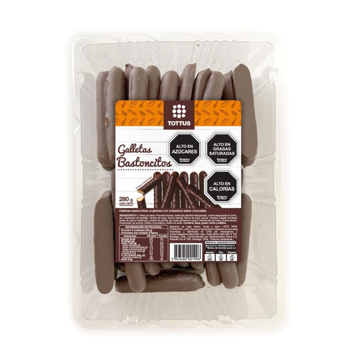 TOTTUS - Galletas Bastoncitos Chocolate Tottus 280 g