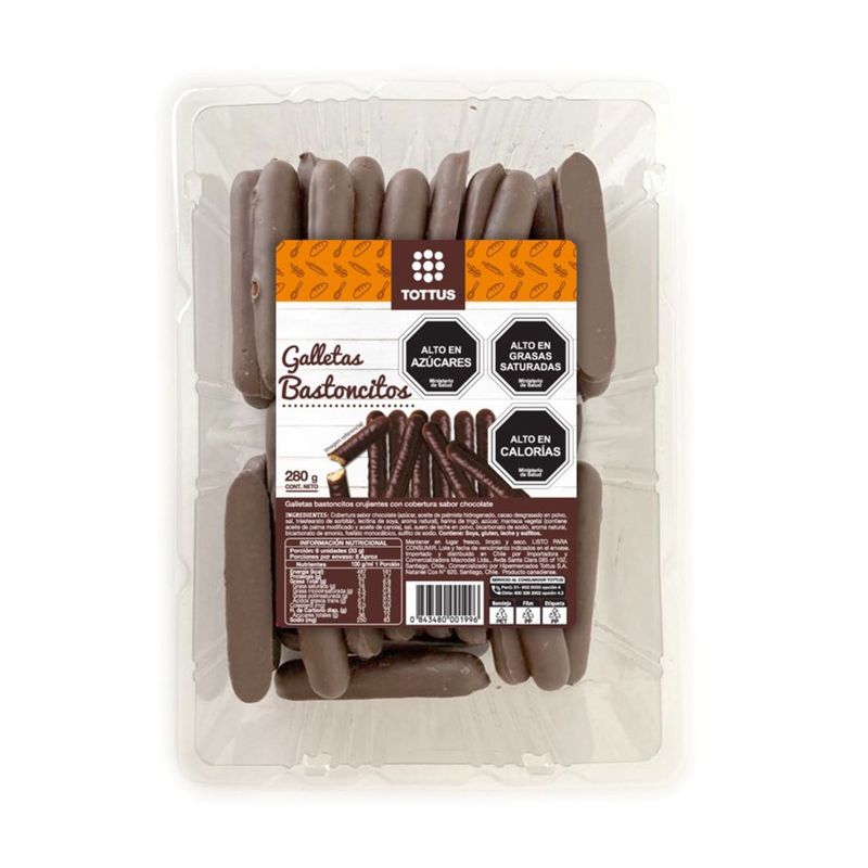 TOTTUS - Galletas Bastoncitos Chocolate Tottus 280 g