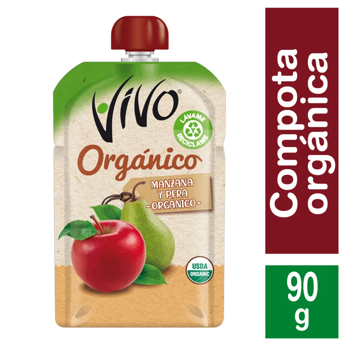 VIVO - Compota Orgánica Vivo Manzana y Pera 90 g