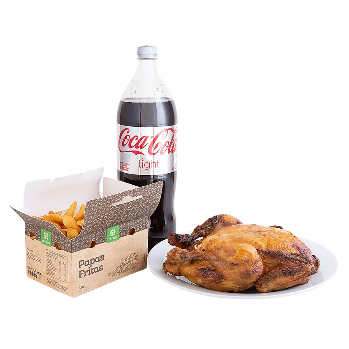 TOTTUS - Combo Pollo Asado + Papas Fritas + Coca Cola Light 1.5 Lt
