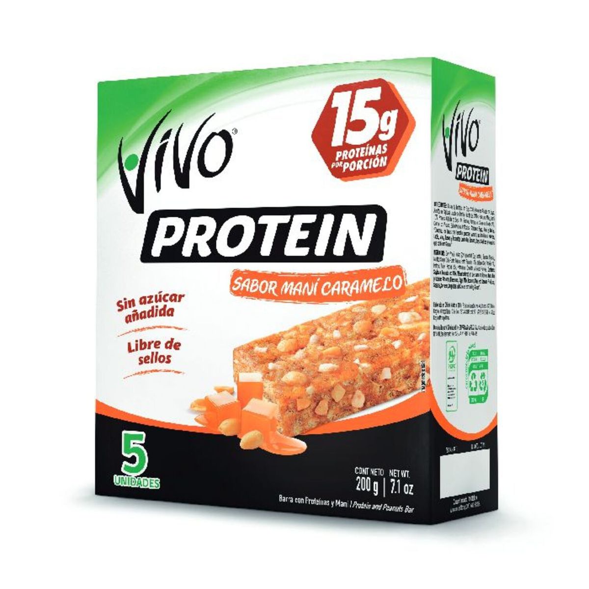 VIVO - Barra Proteína Vivo sabor Maní Caramelo 5 x 40 g