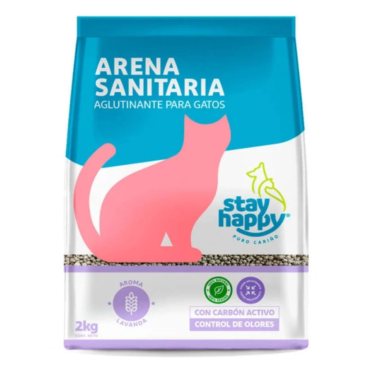 STAY HAPPY - Arena Sanitaria para Gatos Aglutinante Lavanda Stay Happy 2 Kg