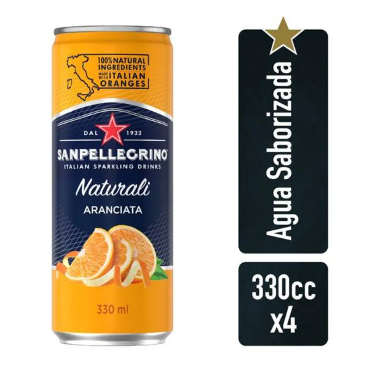 SAN PELLEGRINO - Pack Agua Saborizada Aranciata San Pellegrino 4 x 330 ml