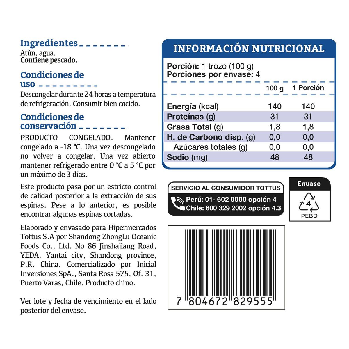 TOTTUS - Medallones de Atún Congelado Tottus 400 g