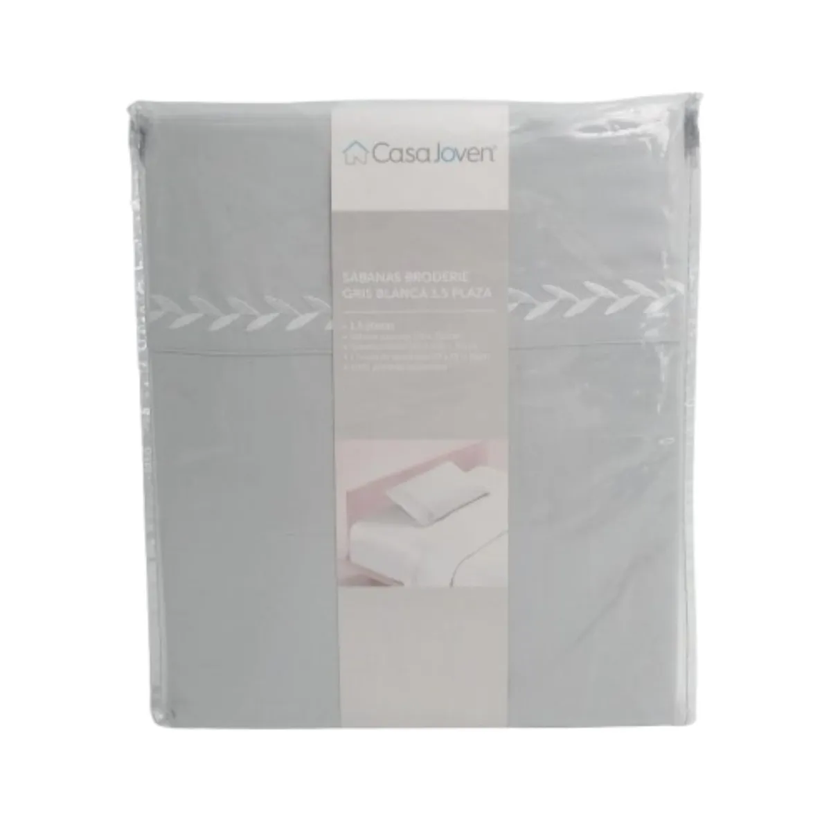 CASA JOVEN - Sábanas Broderie Gris Blanca 1,5 Plaza
