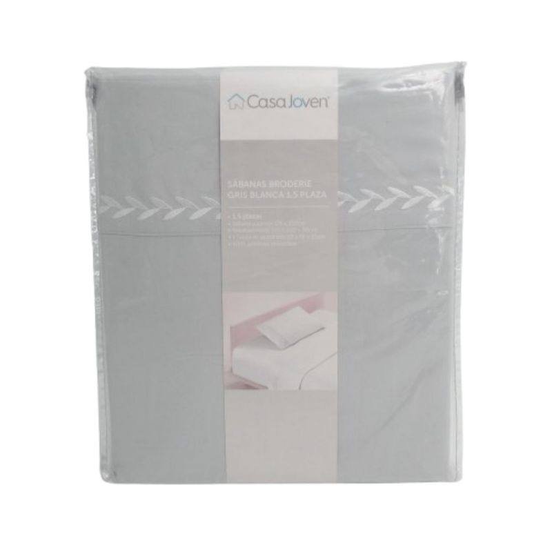 CASA JOVEN - Sábanas Broderie Gris Blanca 1,5 Plaza