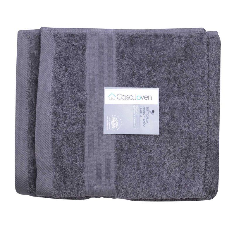CASA JOVEN - Set Toalla Mano Y Baño 500Gsm Plomo