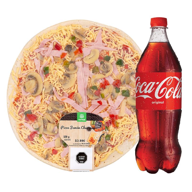 TOTTUS - Combo Pizza Jamón Champiñón + Coca Cola Normal 1.5 Lt