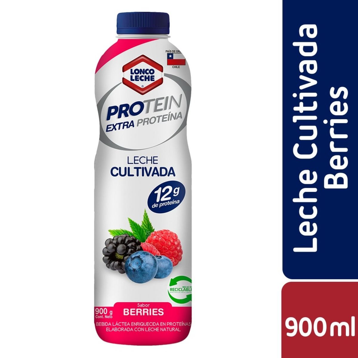 LONCOLECHE - Leche Cultivada Sabor Berries Extra Proteina Loncoleche 900 ml
