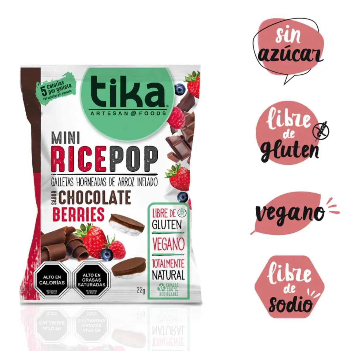 TIKA - Galleta Mini Rice Pop Sabor Chocolate Berries Tika 22 g