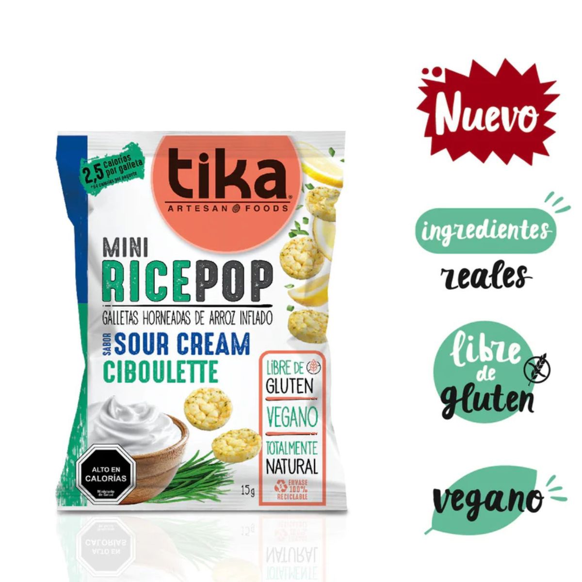 TIKA - Galleta Mini Rice Pop Sabor Sour Cream Ciboulette Tika 15 g