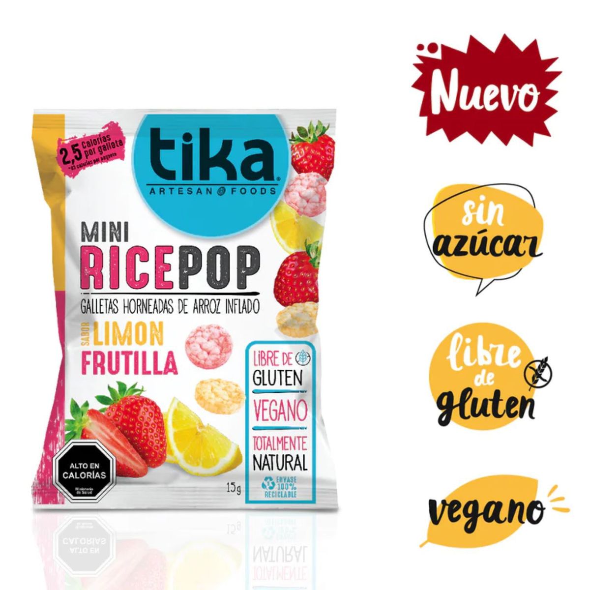 TIKA - Galleta Mini Rice Pop Sabor Limón Frutilla Tika 15 g