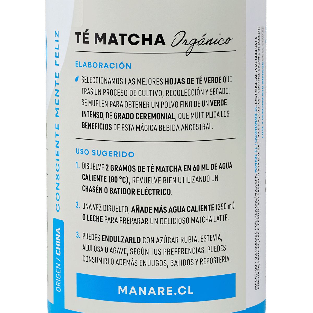 MANARE - Té Matcha Orgánico Manare 100 g