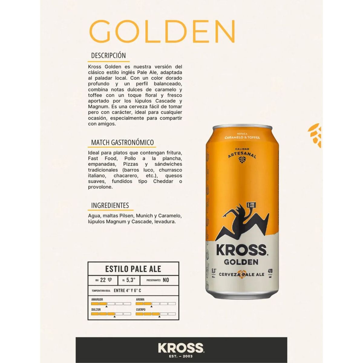 KROSS - Cerveza Artesanal Kross Golden Pale Ale Lata 5.3° 470 ml