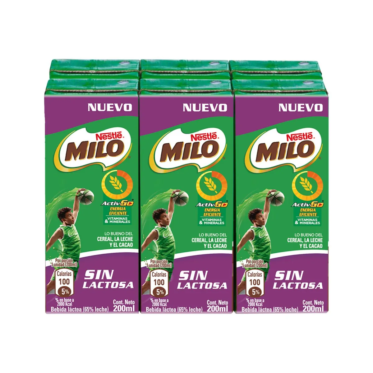 MILO - PACK MILO ACTIV-GO SIN LACTO 6 X 200ML