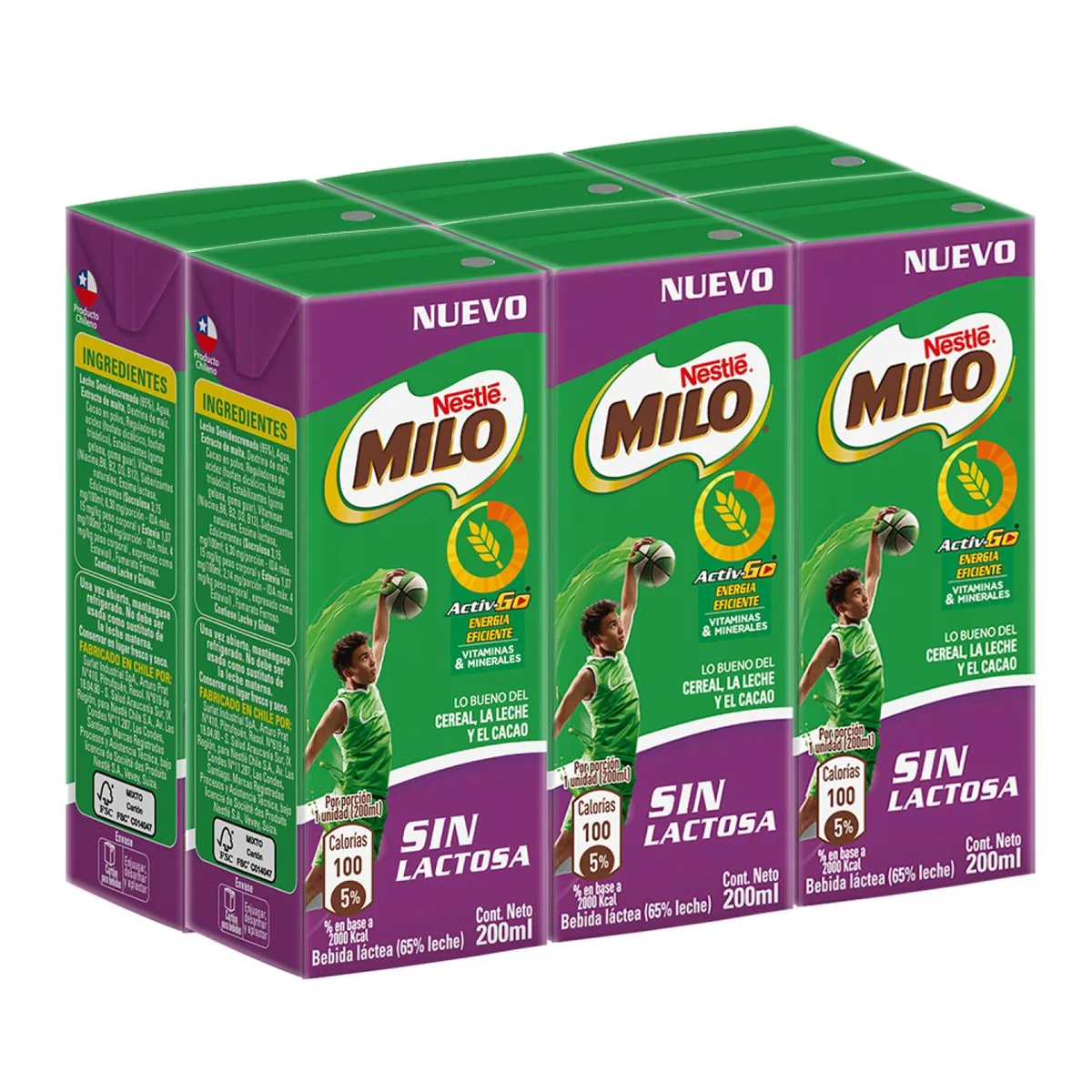 MILO - PACK MILO ACTIV-GO SIN LACTO 6 X 200ML