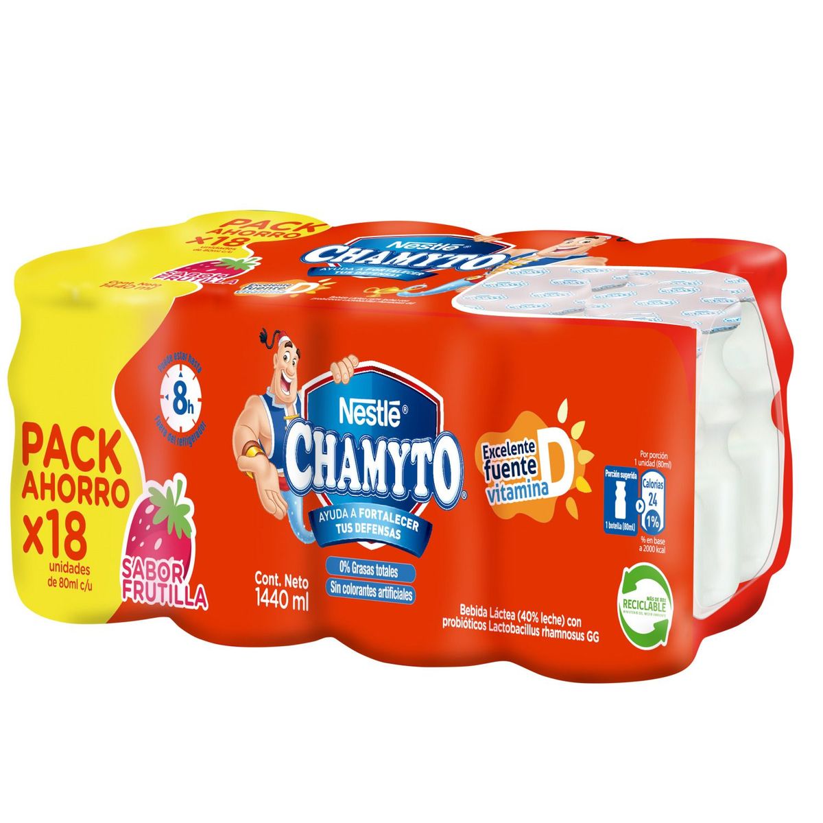 CHAMYTO - Pack Bebida Láctea Chamyto con Pobióticos Sabor Frutilla