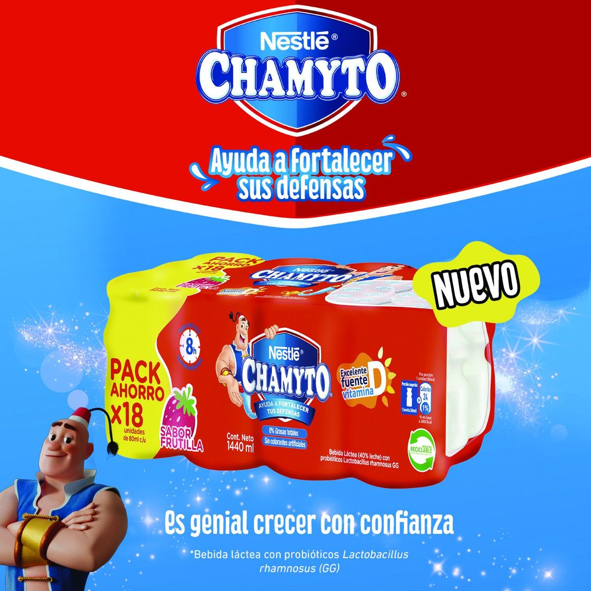 CHAMYTO - Pack Bebida Láctea Chamyto con Pobióticos Sabor Frutilla