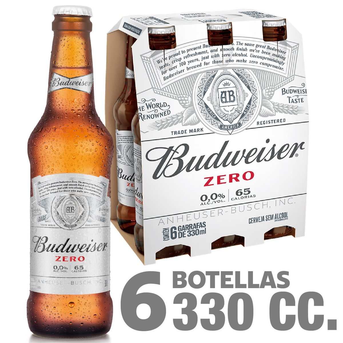 BUDWEISER - Pack Cerveza Lager Cero Alcohol Botella 6 x 330 ml