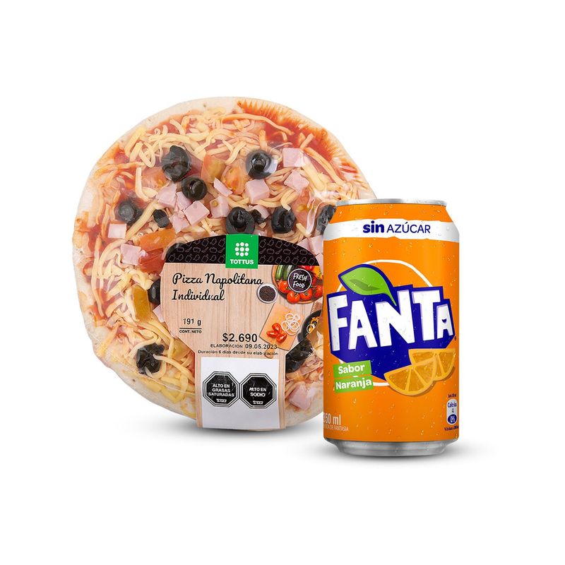 TOTTUS - Combo Pizza Napolitana Individual + Fanta Zero Lata 350 ml