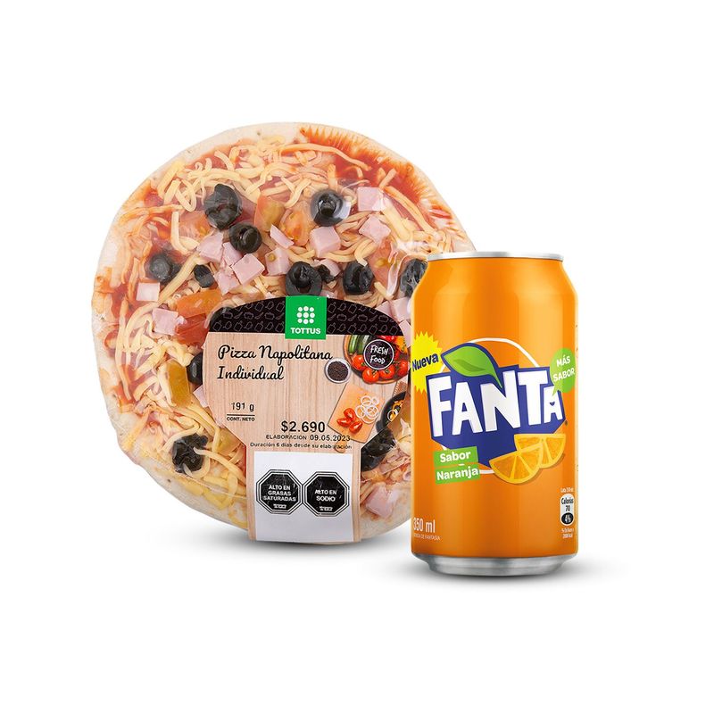 TOTTUS - Combo Pizza Napolitana Individual + Fanta Normal Lata 350 ml