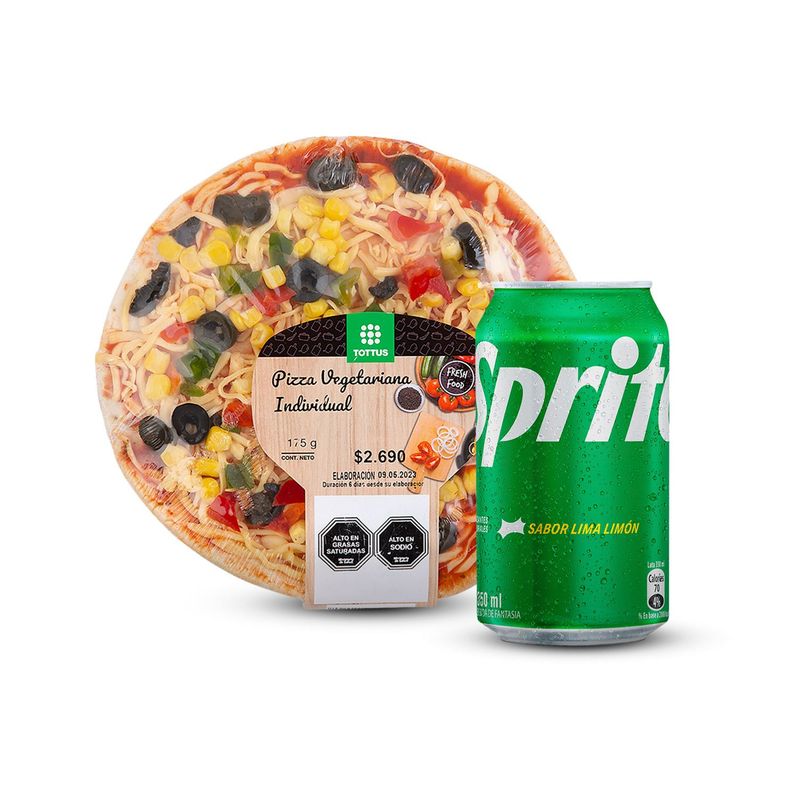 TOTTUS - Combo Pizza Vegetariana Individual + Sprite Normal Lata 350 ml