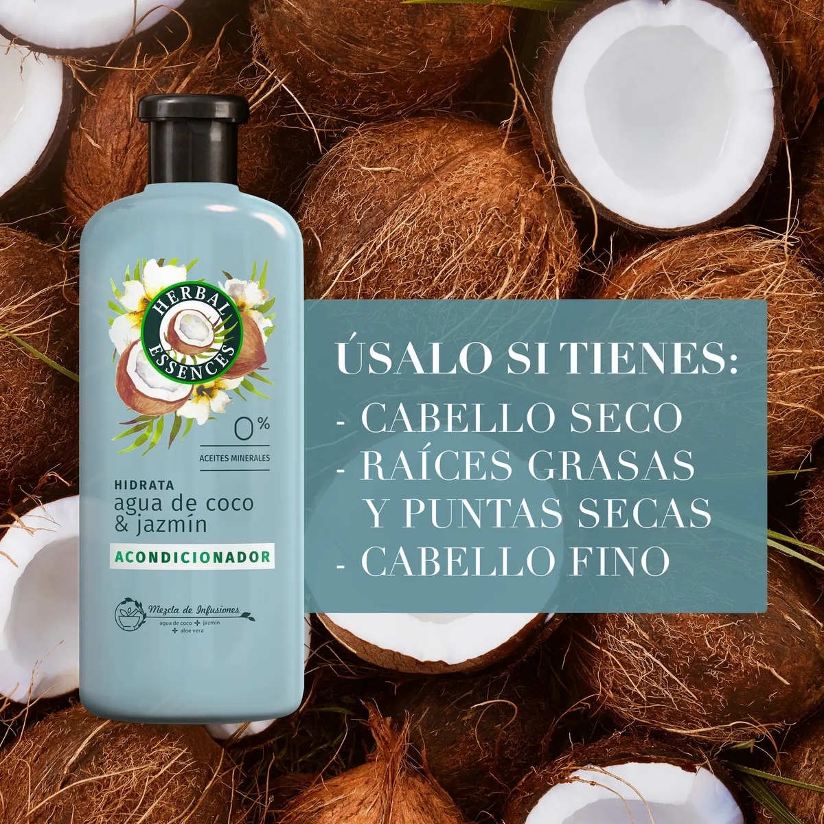 HERBAL ESSENCES - Acondicionador Hidrata Agua de Coco y Jazmín