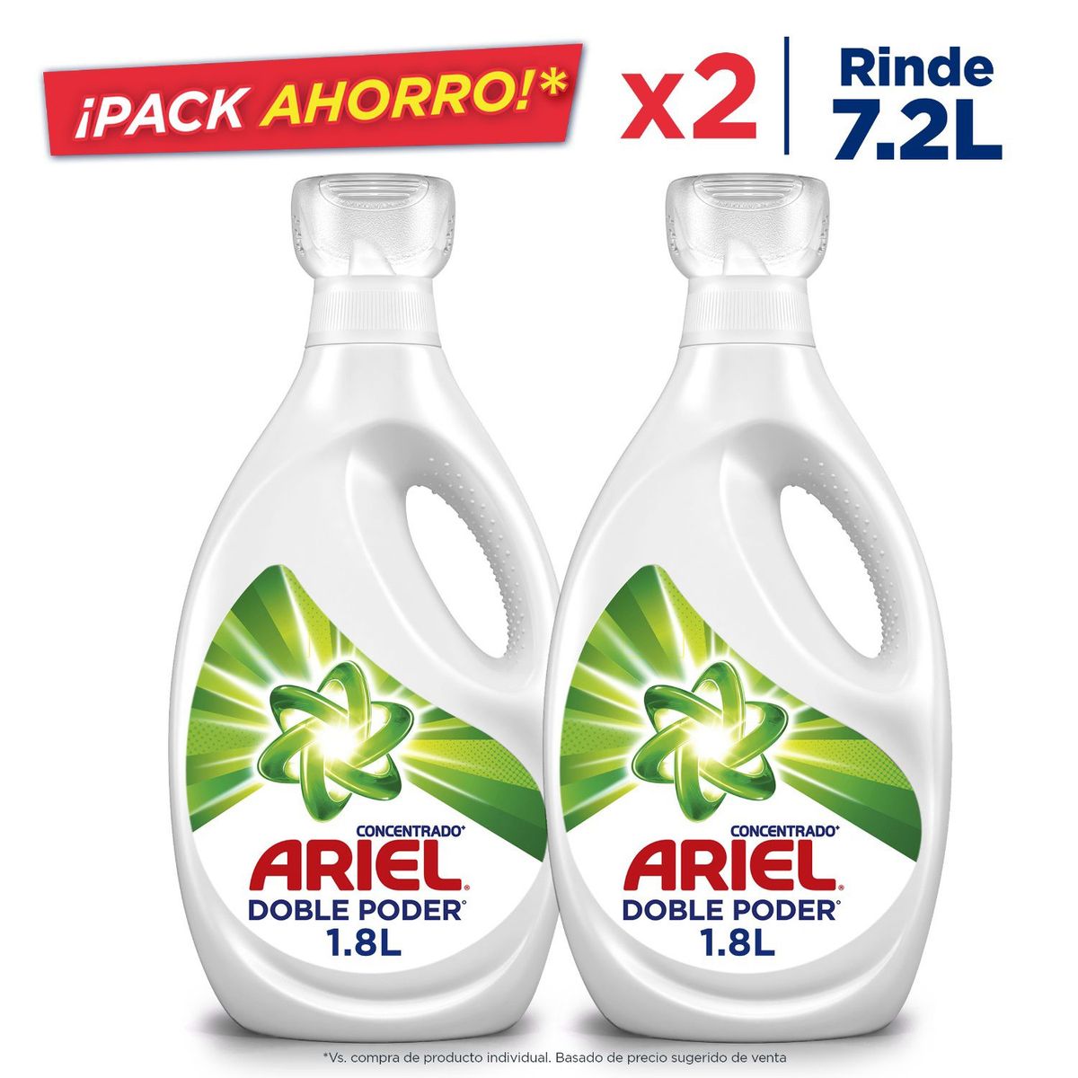 ARIEL - Pack Detergente Líquido ConcentradoDoble Poder Ariel 2x1.8 lt