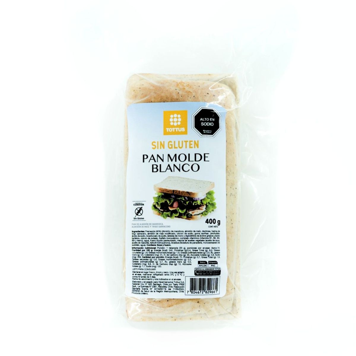 TOTTUS - Pan de Molde Blanco Sin Gluten Tottus 400 g