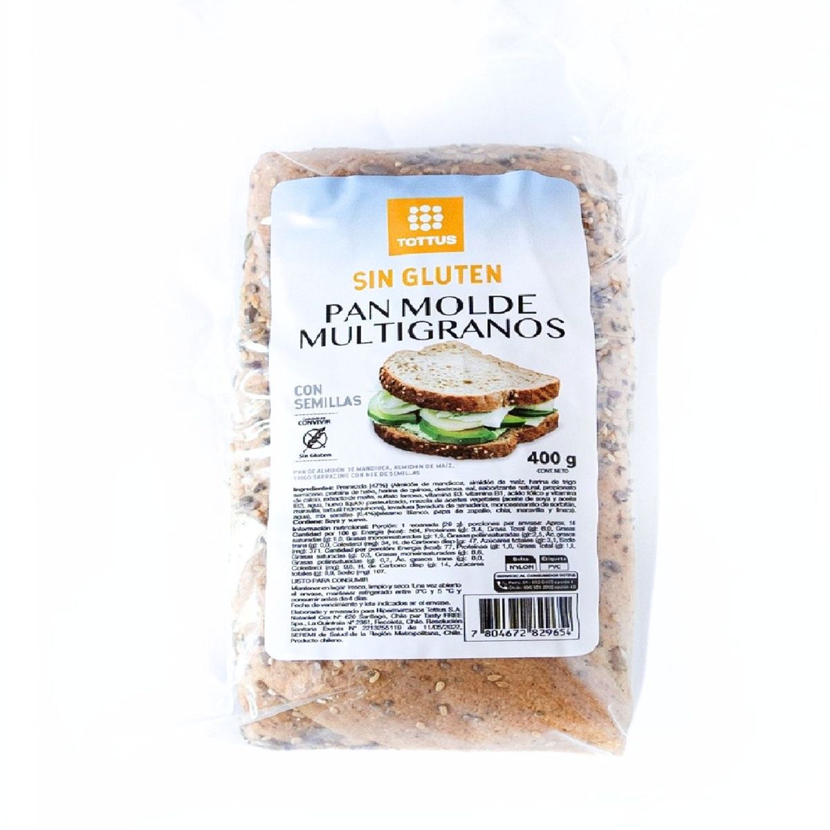 TOTTUS - Pan de Molde Multigrano Sin Gluten Tottus 400 g
