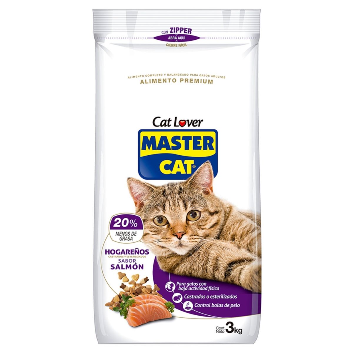 MASTER CAT - Alimento Seco para Gato Hogareño Sabor Salmón 3 Kg