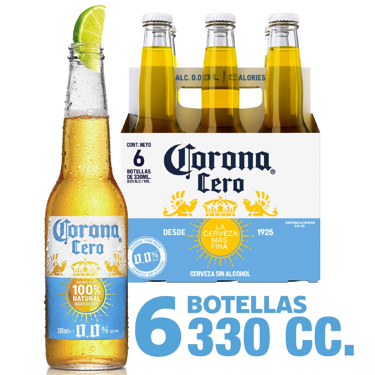 CORONA - Pack Cerveza Corona Cero Alcohol Botella 0° 6 x 330 ml