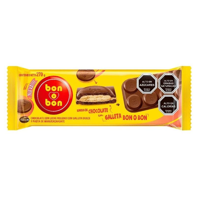 BON O BON - Barra de Chocolate de Leche con Galleta Bon o Bon 270 g
