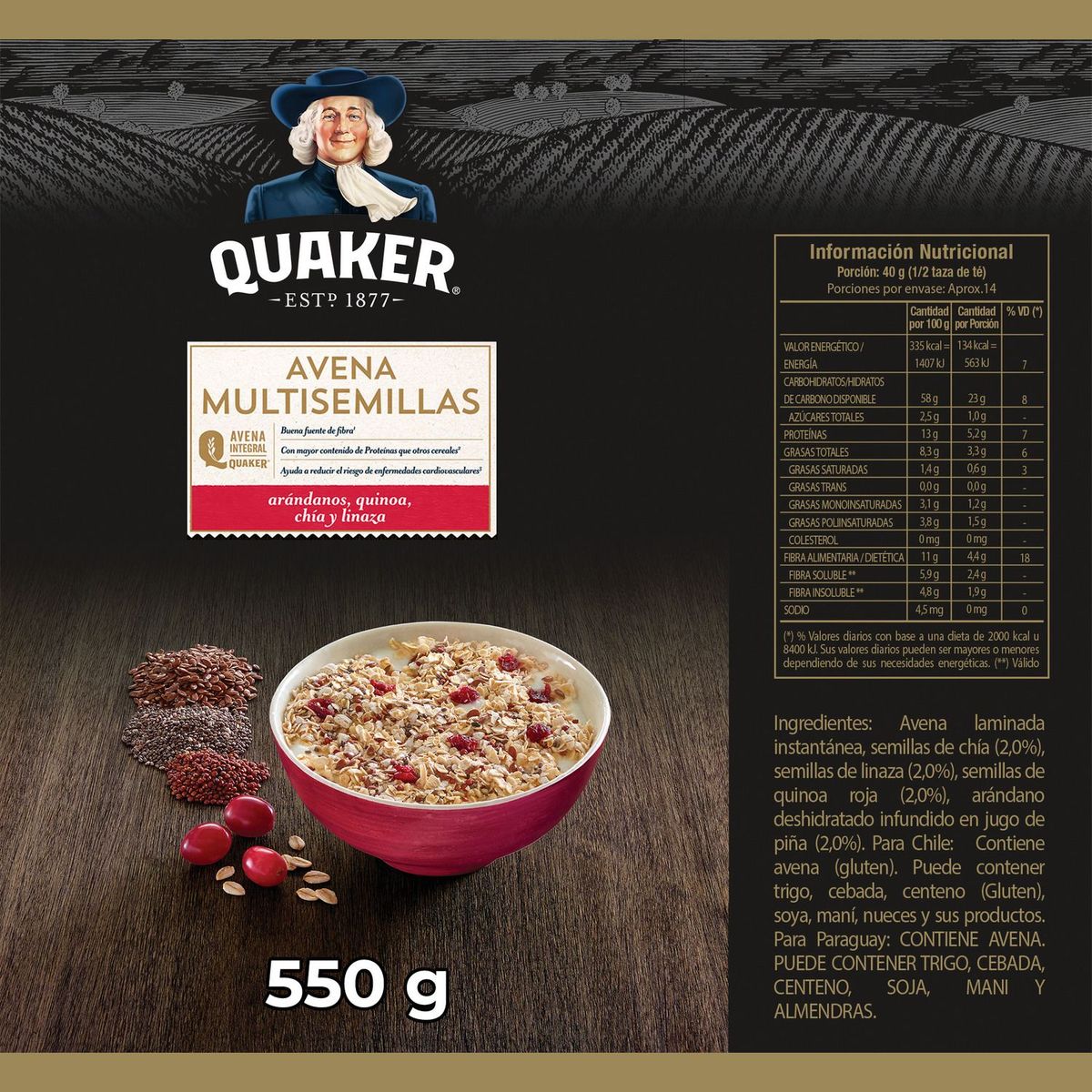 QUAKER - Avena Multisemillas Arándanos, Quinoa, Chía y Linaza