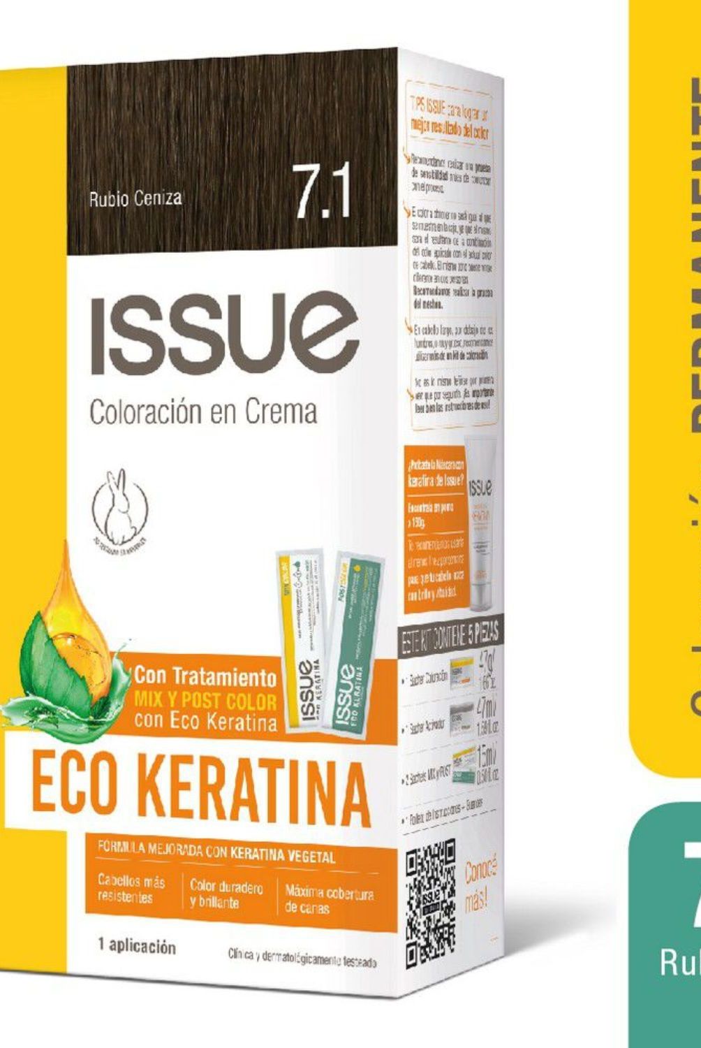 ISSUE - Coloración Tinte Issue Kit Eco Keratina Rubio Cenizo N° 7.1 1 Un