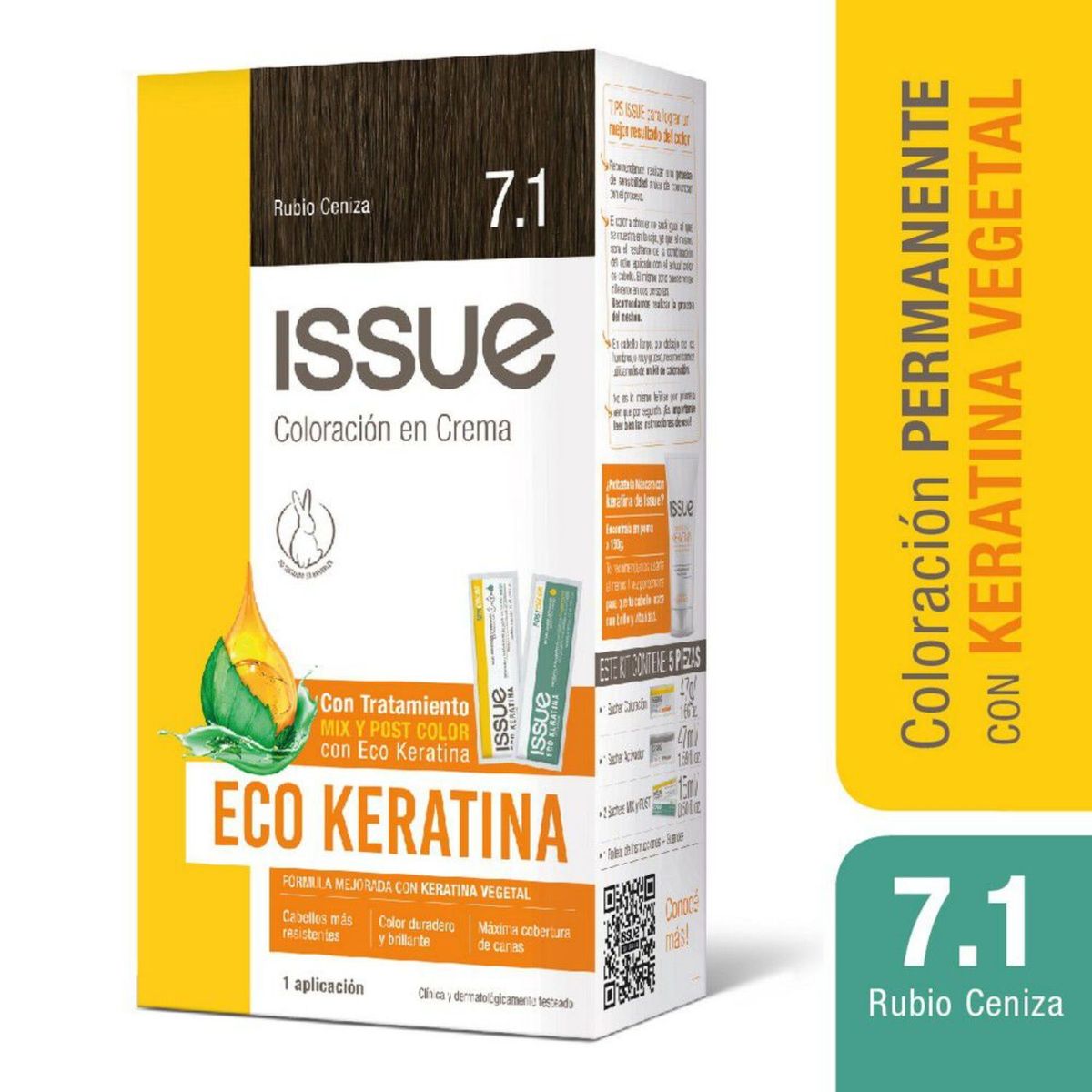 ISSUE - Coloración Tinte Issue Kit Eco Keratina Rubio Cenizo N° 7.1 1 Un