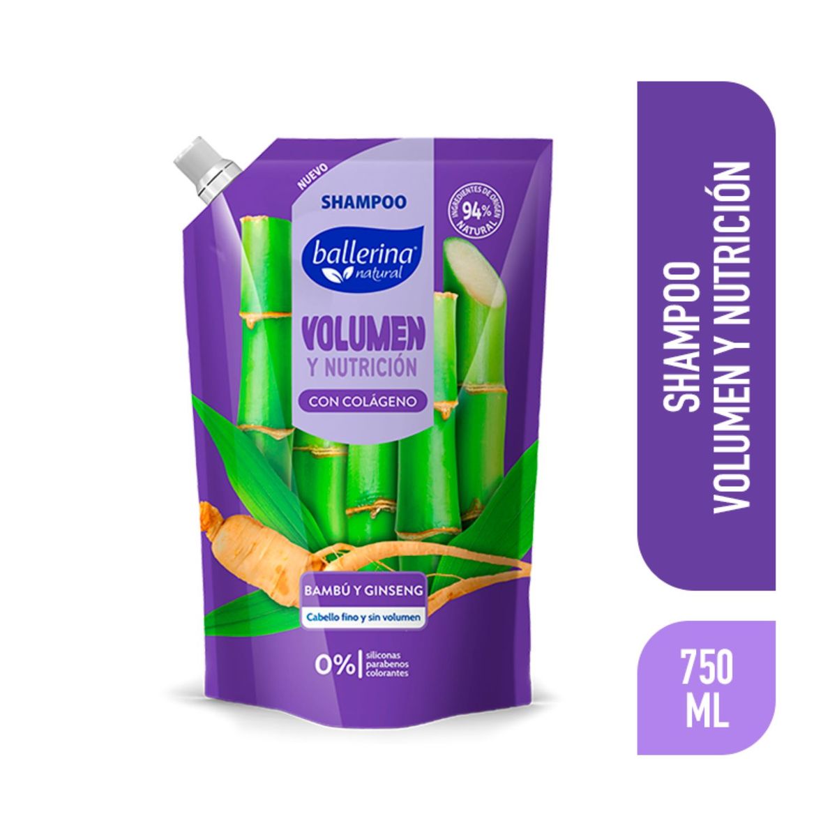 BALLERINA - Shampoo Volumen y Nutrición con Colágeno Bambú y Ginseng