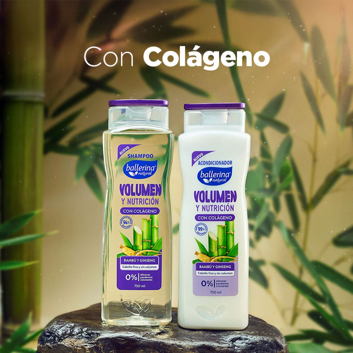 BALLERINA - Shampoo Volumen y Nutrición con Colágeno Bambú y Ginseng