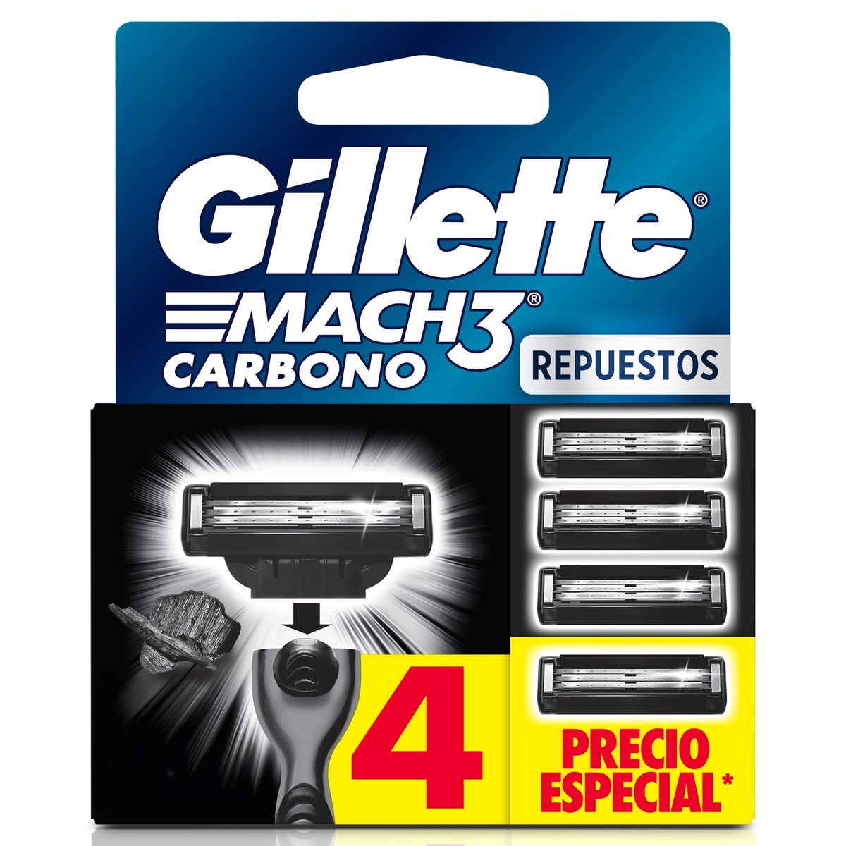 GILLETTE - Respuesto Máquina de Afeitar Carbón Gillete 4 Un