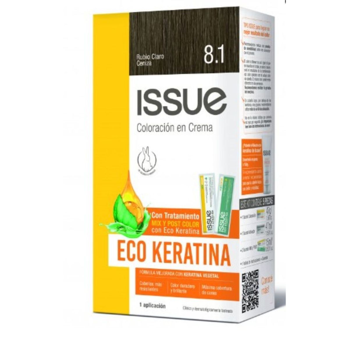 ISSUE - Coloración Tinte Issue Kit Eco Keratina Rubio Claro Cenizo N° 8.1 1 Un