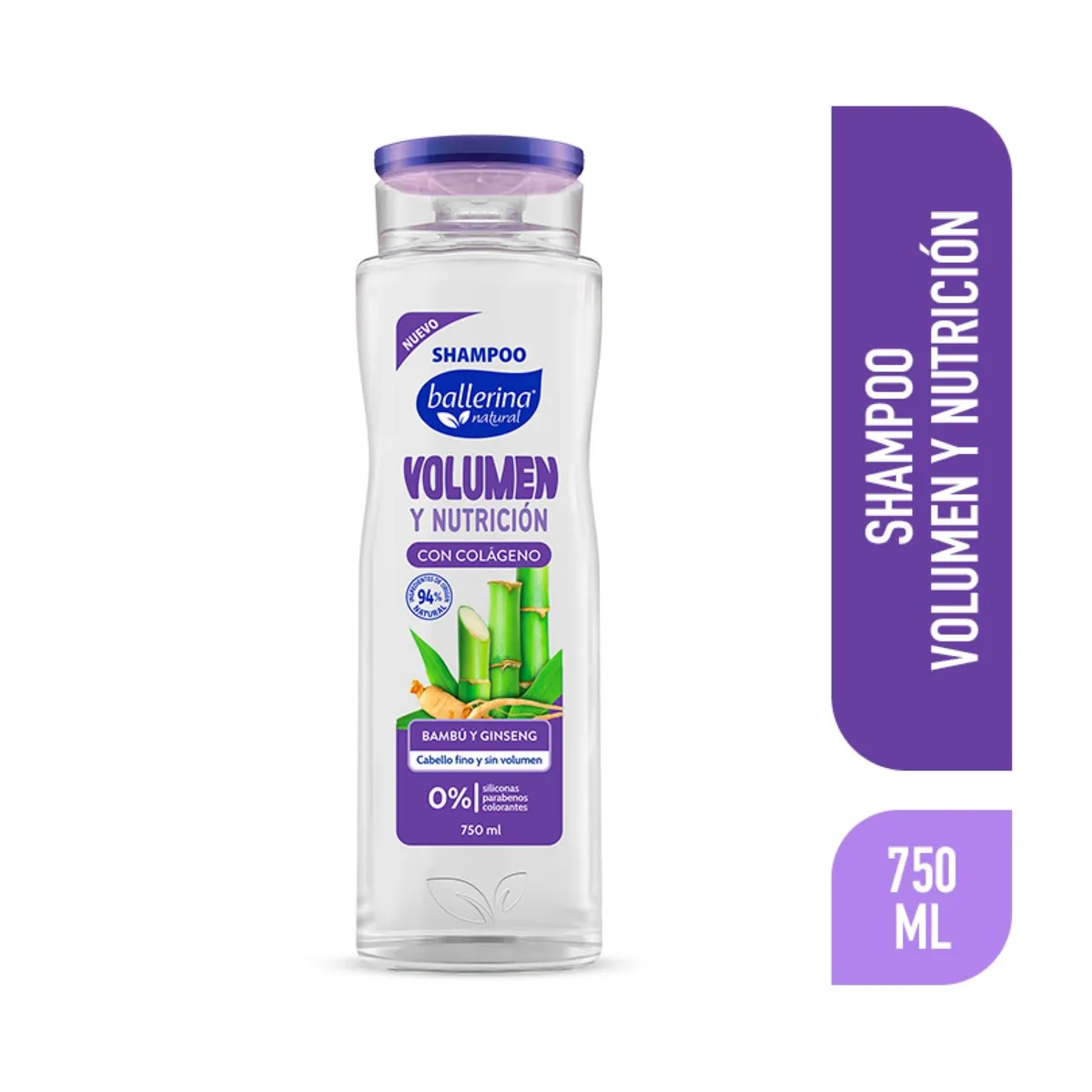 BALLERINA - Shampoo Volumen y Nutrición con Colágeno Bambú y Ginseng