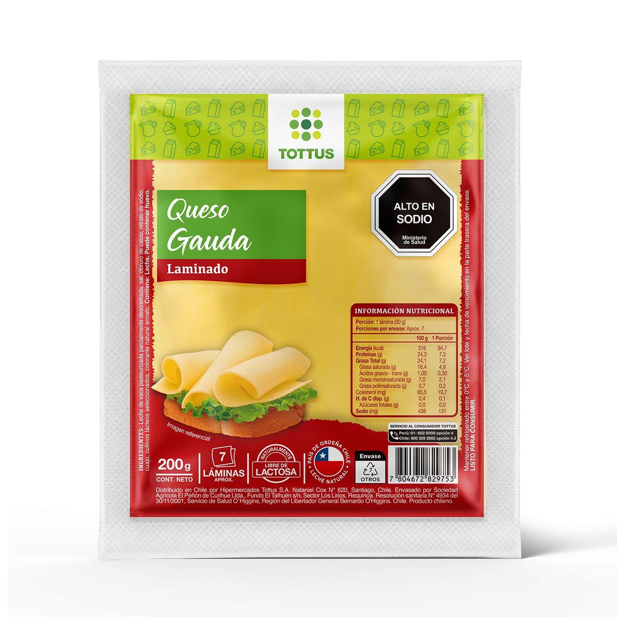 TOTTUS - Queso Gauda Laminado Tottus 200 g
