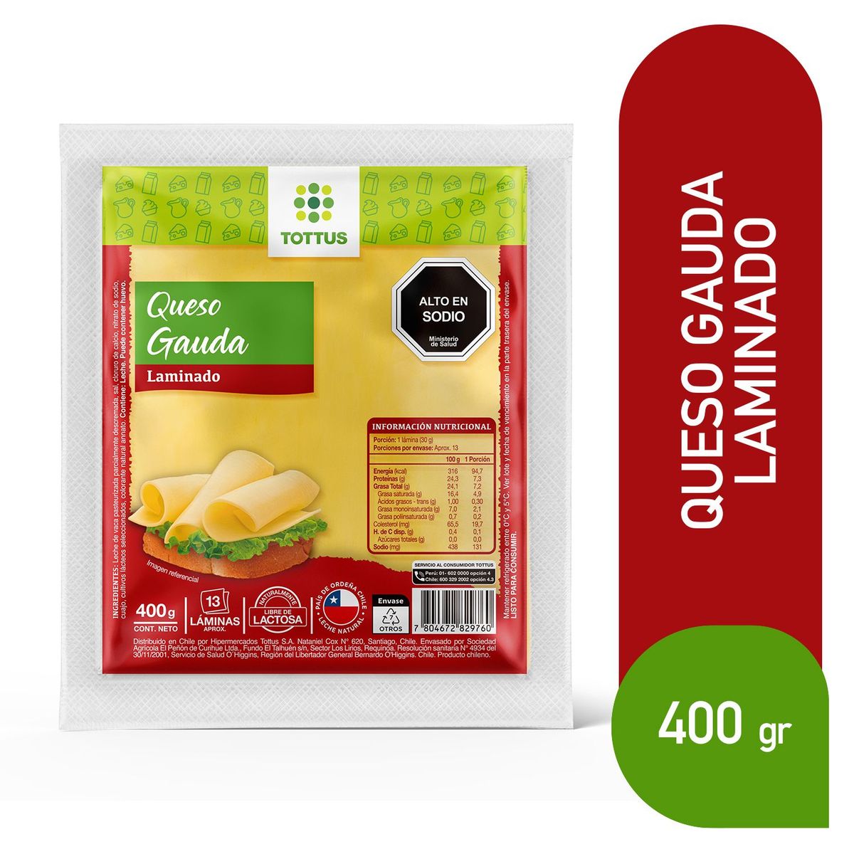 TOTTUS - Queso Gauda Laminado Tottus 400 g