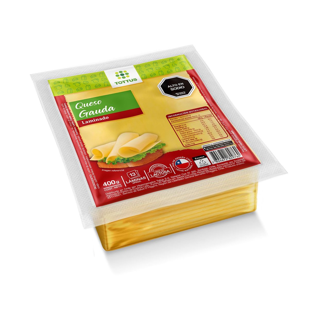 TOTTUS - Queso Gauda Laminado Tottus 400 g